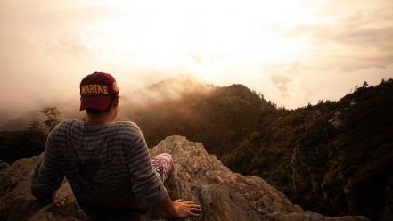 Mountains landscapes nature forest men people cracks skies wallpaper