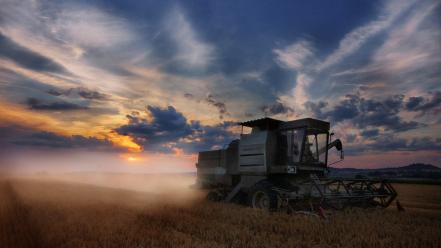 Nature fields harvest combine harvester wallpaper