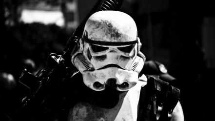 Star wars black and white stormtroopers helmets portraits wallpaper