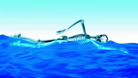 Water blue skeletons swimming wallpaper