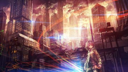 Ruins short hair scenic anime girls cities wallpaper