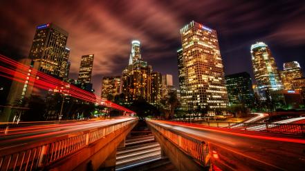 Cityscapes night lights buildings downtown skyscrapers los angeles wallpaper