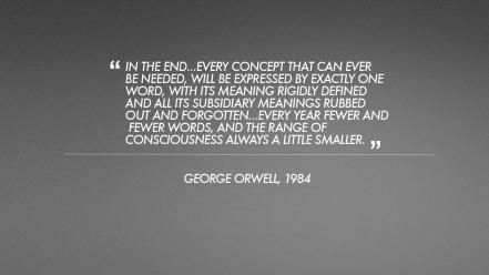 Minimalistic text quotes 1984 george orwell grey background wallpaper