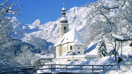 Mountains nature winter germany church wallpaper