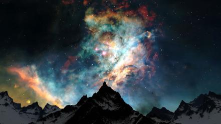 Nature snow outer space night stars colors wallpaper