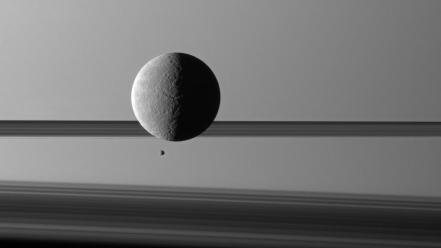 Outer space planets rings saturn monochrome moons wallpaper