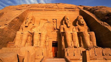 Sunrise egypt egyptian statues skyscapes ramses abu simbel wallpaper