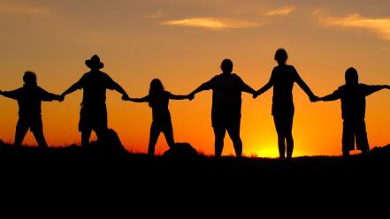 Sunset nature human chain wallpaper