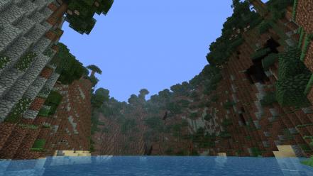 Water mountains landscapes trees jungle minecraft world generator wallpaper