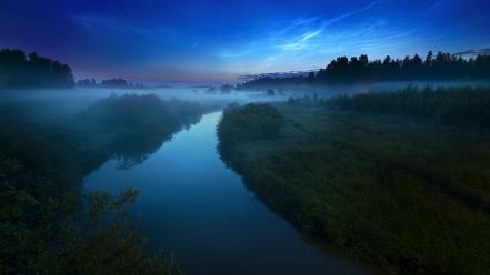 Blue nature mist rivers wallpaper