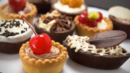Chocolate food cupcakes desserts cherries sweets treats wallpaper