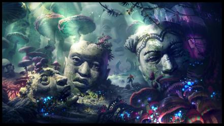 Fantasy art magic statues digital drawings faces wallpaper