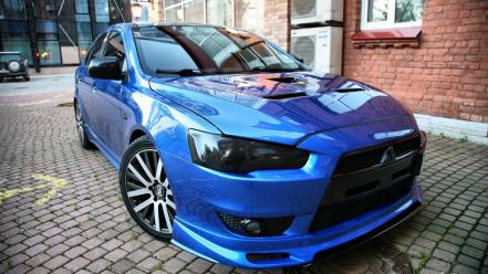 Mitsubishi tuning lancer evolution x blue cars wallpaper