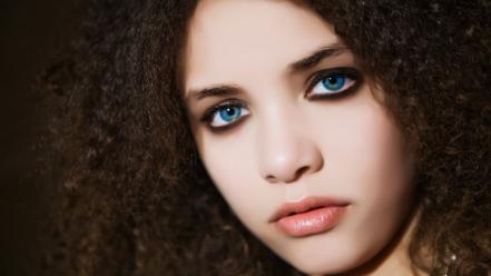 Blue eyes lips long hair curly faces wallpaper