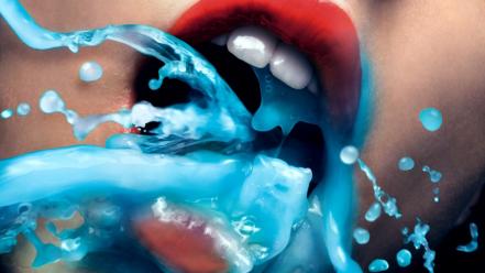 Blue red white lips art design wallpaper