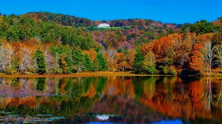 Forest lakes lakeside rivers reflections skies wallpaper