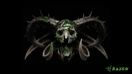 Green skulls horns razer wallpaper