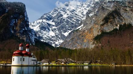 Landscapes nature land königssee st. bartholomä berchtesgaden wallpaper