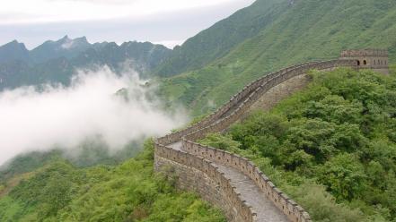 Mountains clouds nature china great wall of wallpaper