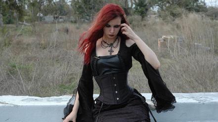 Redheads corset gothic dress dyed velvet wallpaper