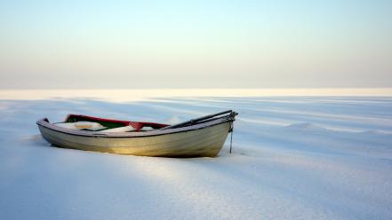 Snow beach boats wallpaper