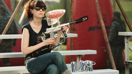 Zooey deschanel paintball sunglasses earrings budweiser bleachers wallpaper