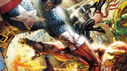 Captain america battles human torch cyclops marvel wallpaper