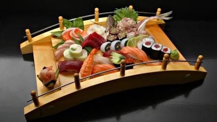 Food bridges sushi seafood rolls wallpaper