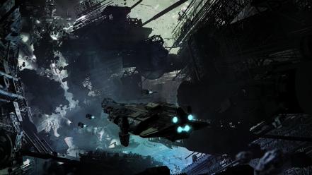 Futuristic mechanical spaceships science fiction artwork wallpaper