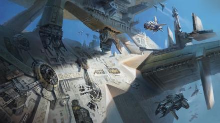 Machines spaceships science fiction transports squad skyscapes wallpaper