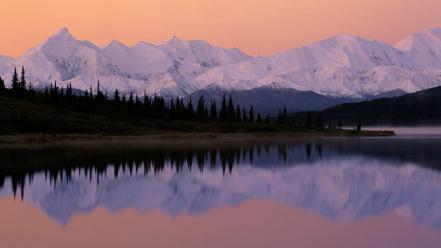 Mountains landscapes nature trees alaska lakes reflections wallpaper