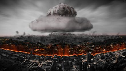 Nuclear smoke buildings atom armageddon bomb cities wallpaper