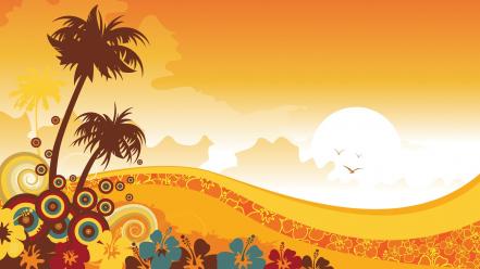 Tropical illustrations floral sunny vector art background wallpaper