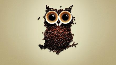 Coffee funny cups owls beans wallpaper