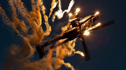Military helicopters flares stunt flying ah-64d wallpaper