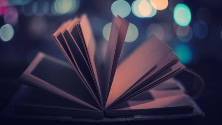 Night lights wind books bokeh pages wallpaper