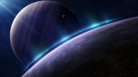 Outer space stars planets aurora digital art moons wallpaper
