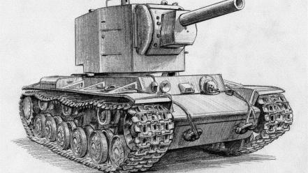 War ii drawings heavy tank russian kv-2 wallpaper
