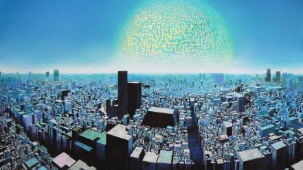 Cityscapes planets japanese digital art artwork wallpaper