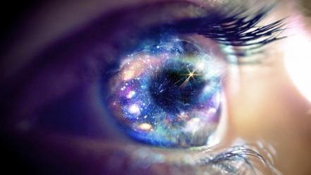 Eyes outer space stars galaxies wallpaper