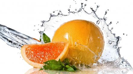 Green water orange citrus mint grapefruits wallpaper