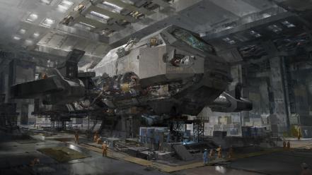 People spaceships digital art science fiction artwork wallpaper
