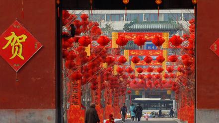 Red china lanterns beijing parks wallpaper
