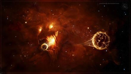 Space red worlds digital art airbrushed eater wallpaper