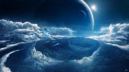 Stars flying planets moon nebulae prometheus spaceships wallpaper