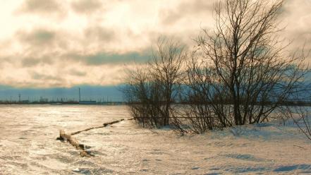 Sunset winter snow cold wind north steppe wallpaper