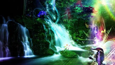 Abstract nature flowers forest hummingbirds waterfalls rivers foxes wallpaper