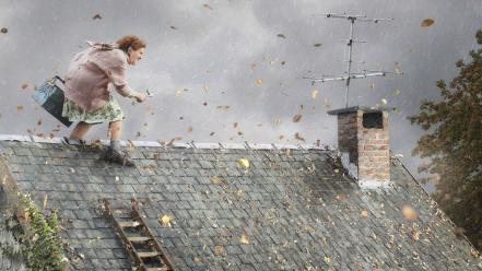 Funny antenna house old woman roof autumn wallpaper