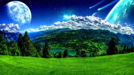 Landscapes outer space moon grass skyscapes wallpaper