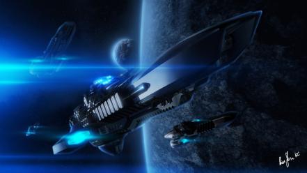 Outer space spaceships art wallpaper